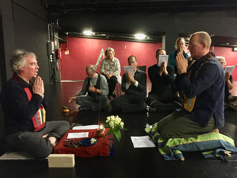Roshi Frank De Waele performing Jukai ceremony with Mikko